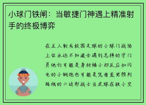 小球门铁闸：当敏捷门神遇上精准射手的终极博弈